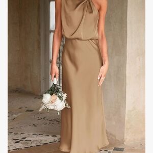Chic One Shoulder Tan Dress